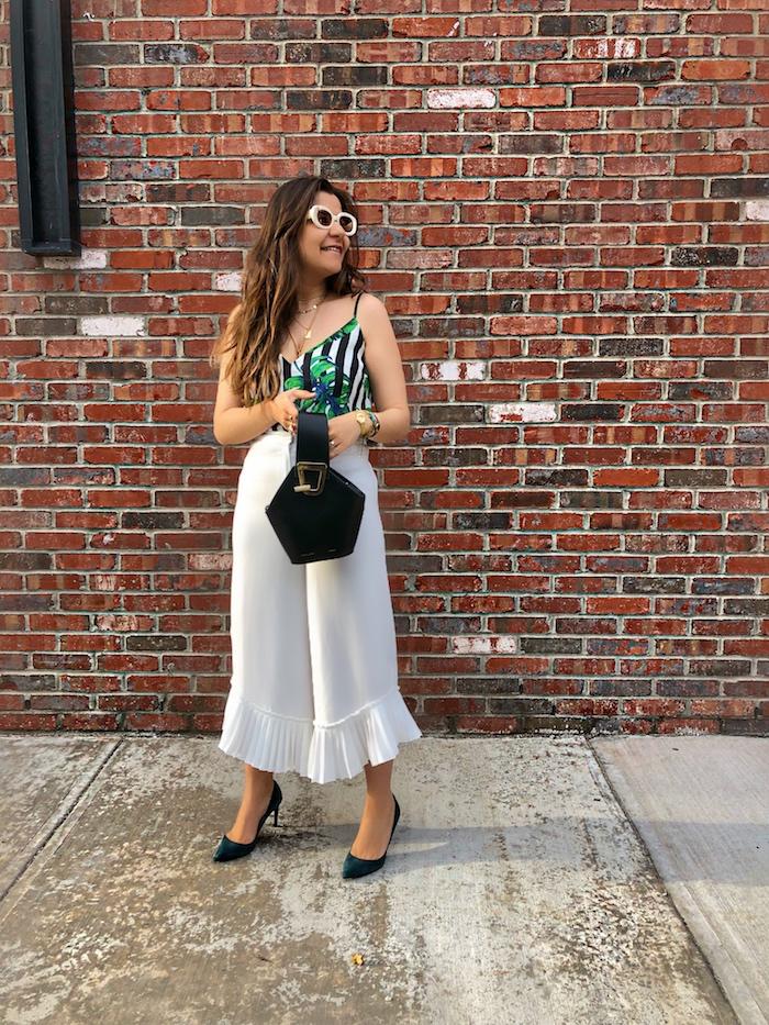 street style blogger alley girl betul yildiz vintage sunglasses danse lante bag white culotte