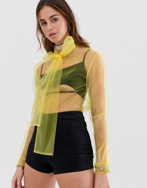 yellow busy bow sheer organza shirt alley girl must won wednesday