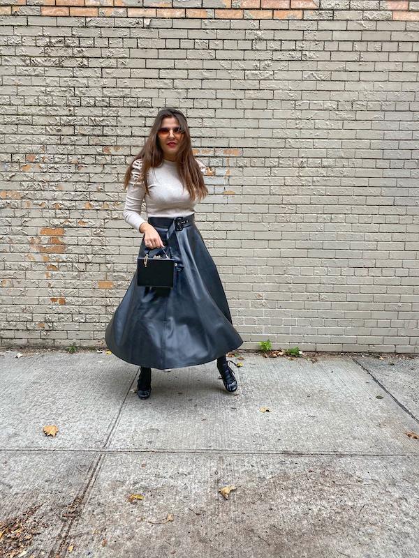 leather skater skirt street style new york 2020