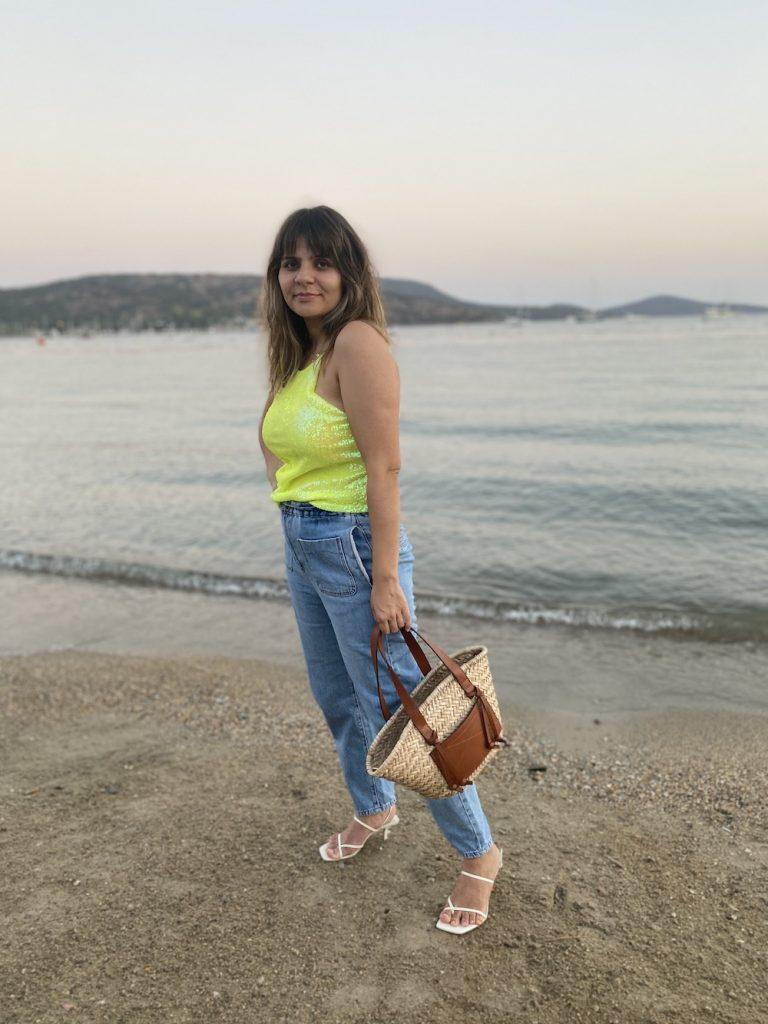 alley girl bodrum summer looks lime camisole straw bag