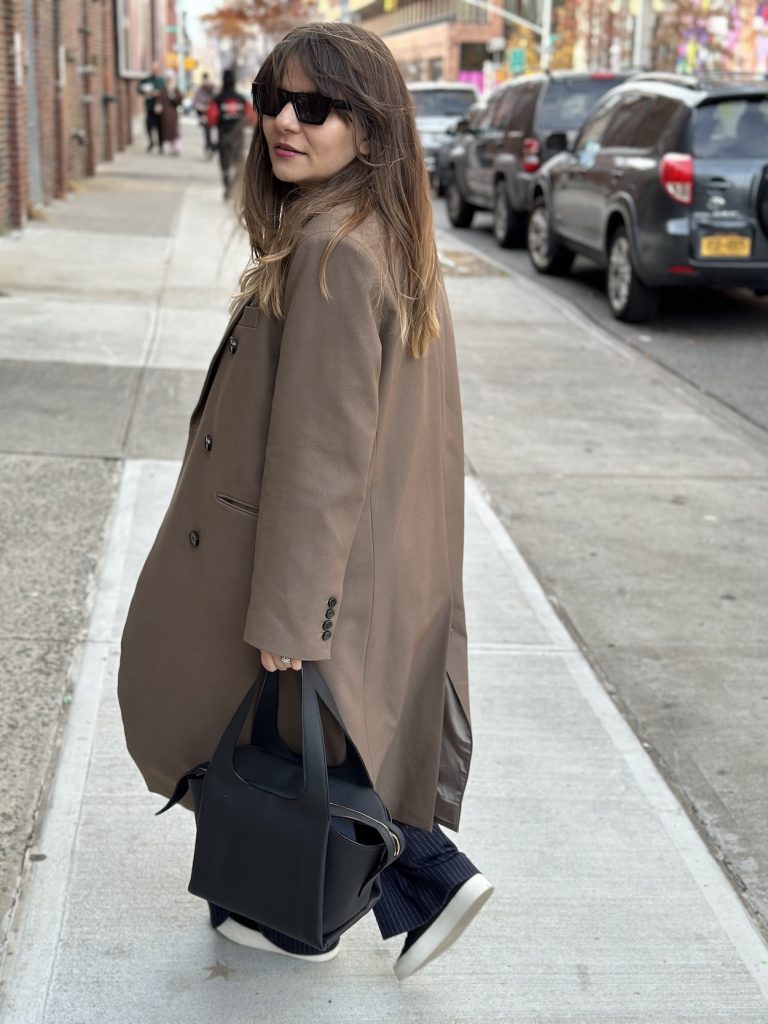 Frankie Shop oversize wool coat with The Row bag
