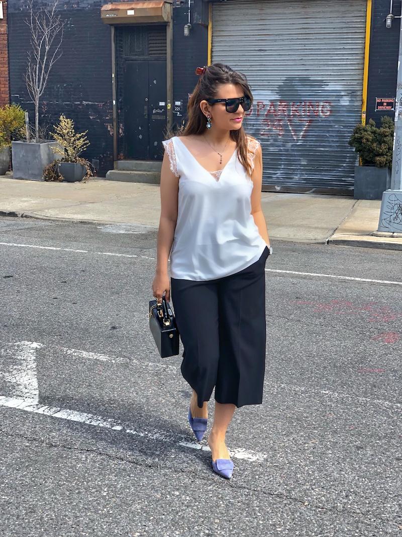 lace trim top lace trim camisole mango violet mules culotte pants alley girl new york based fashion blogger betul k yildiz 2