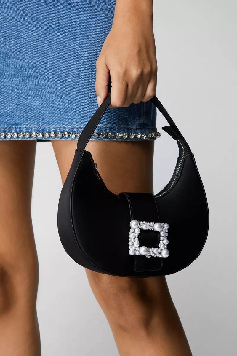 female black embellished buckle grab bag