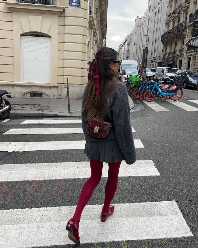Styling burgundy tights 🍒🎸💋 which look was your fave? #burgundytigh, Burgundy  Outfits